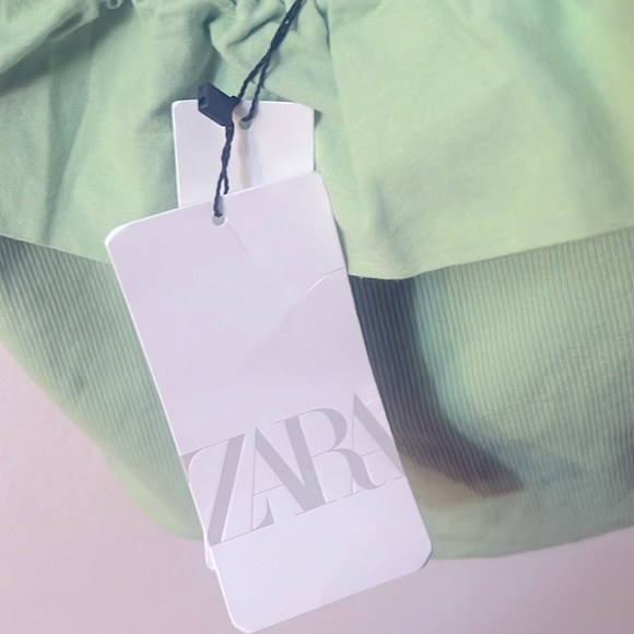 Zara Off the Shoulder light green Crop Top size L 326 - Picture 6 of 8